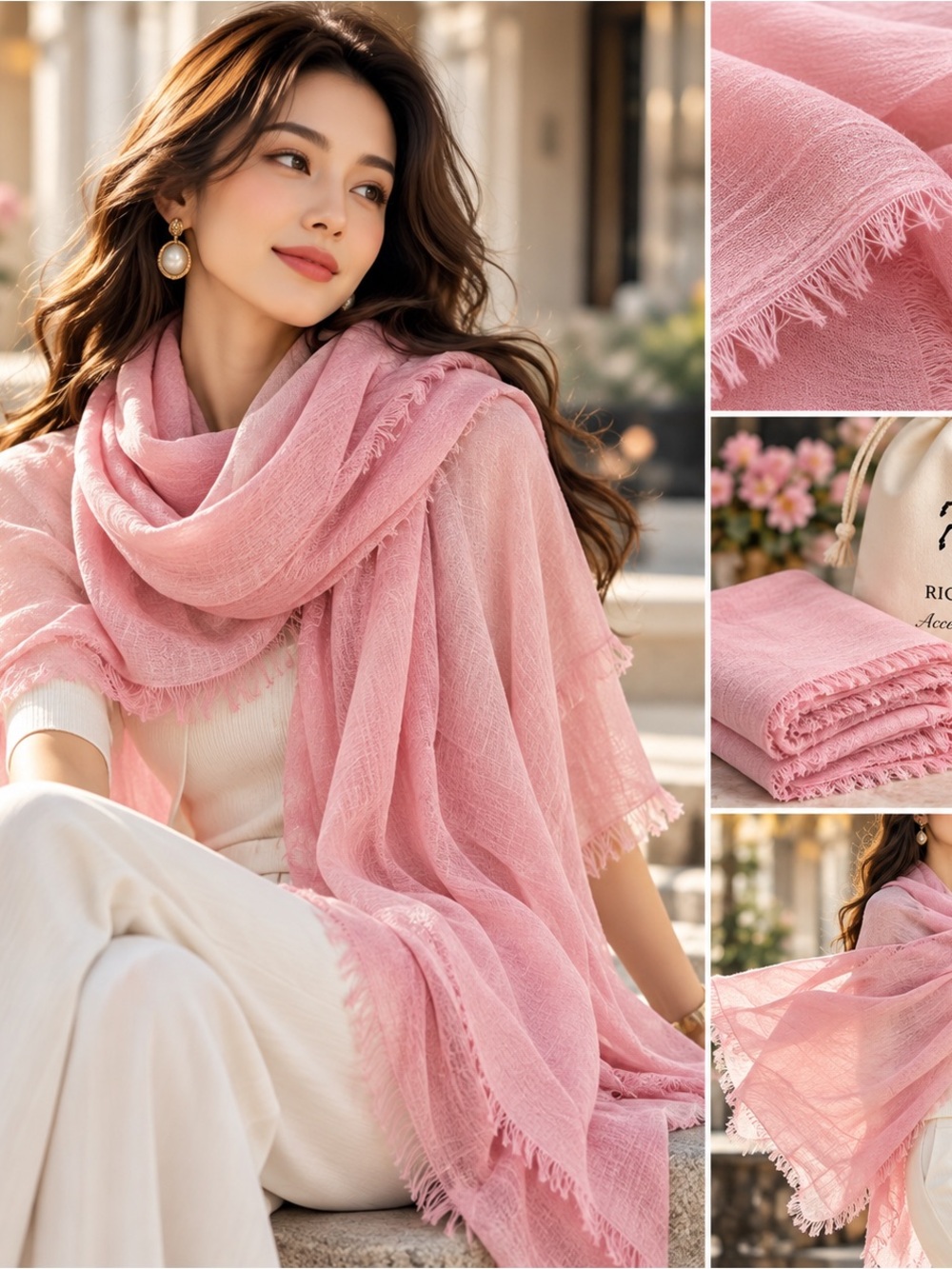Rich Monent Oversized Soft Blush Pink Lightweight Scarf Shawl